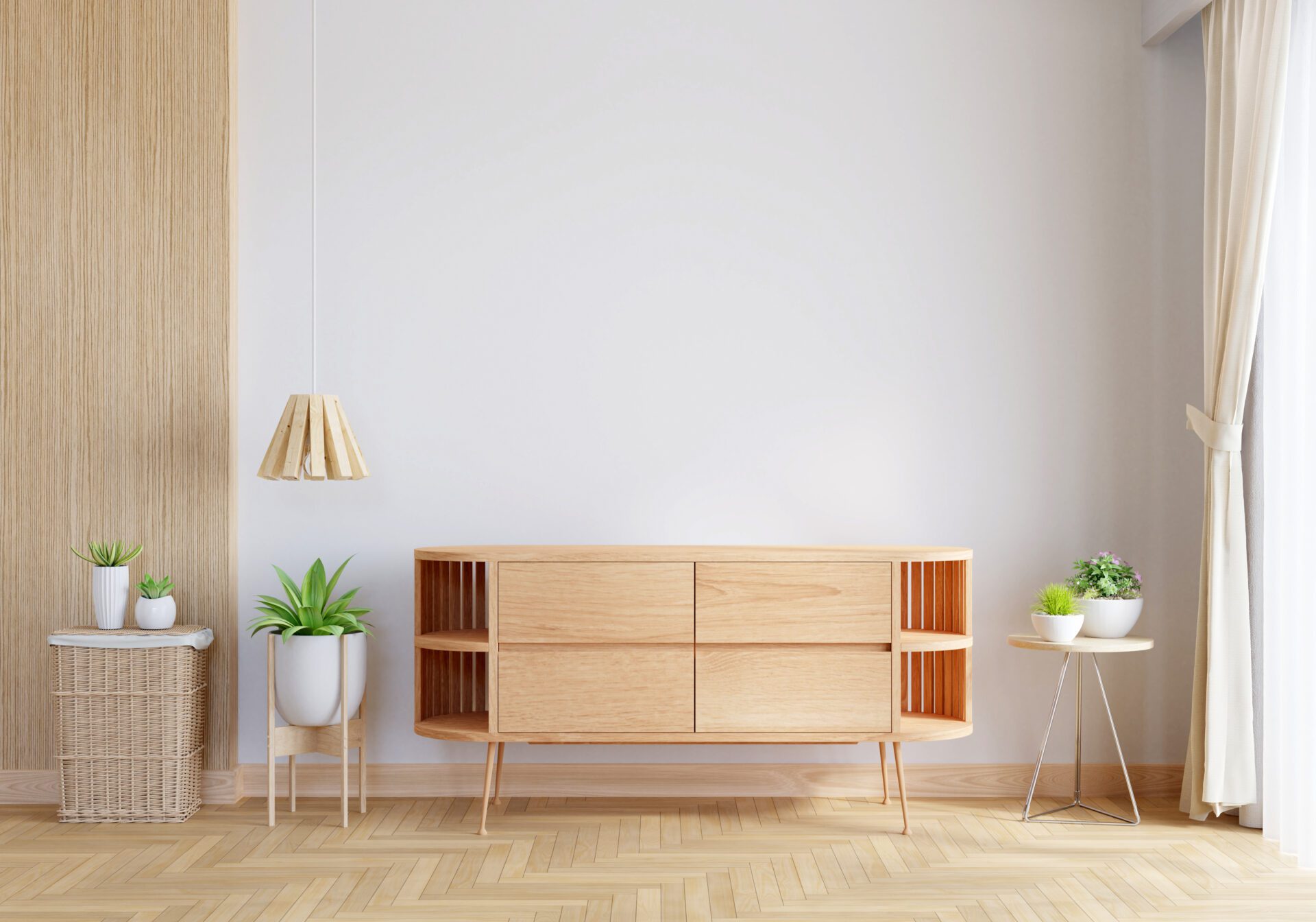 Wood sideboard in living room