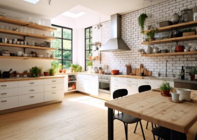 Open Plan Kitchen with white and wooden theme